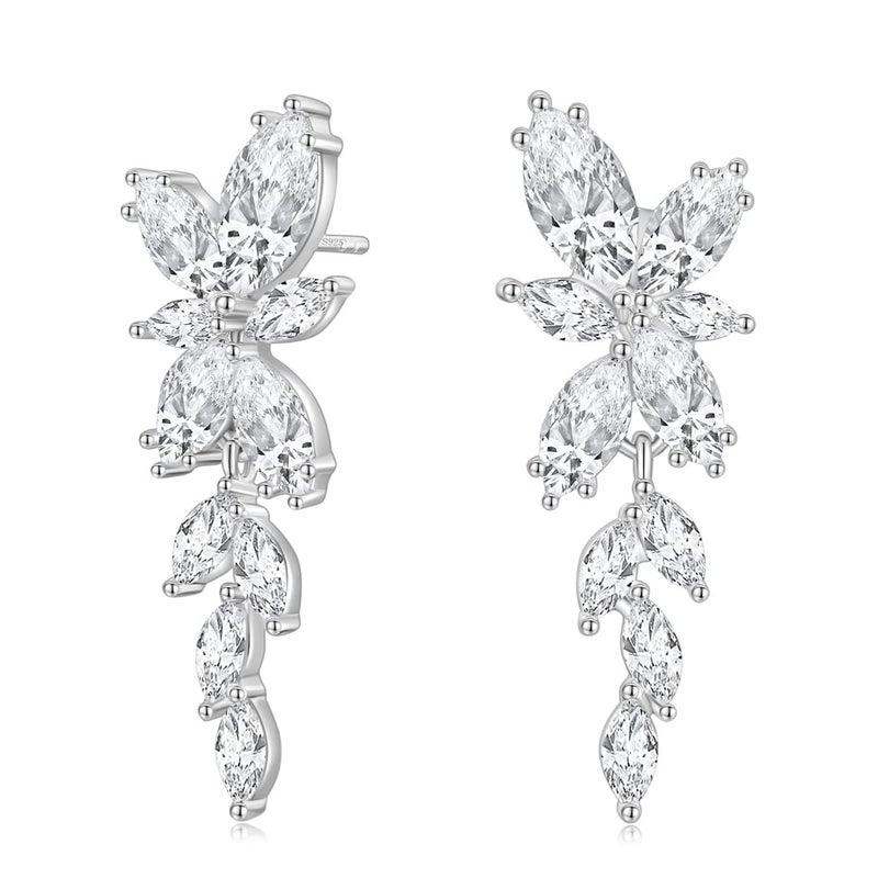 EAMTI Silver Dangle Earrings for Women Cubic Zirconia Marquise 925 Sterling Silver Post Bridal Wedding Engagement Earring - Image 1