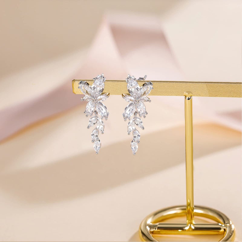 EAMTI Silver Dangle Earrings for Women Cubic Zirconia Marquise 925 Sterling Silver Post Bridal Wedding Engagement Earring - Image 2
