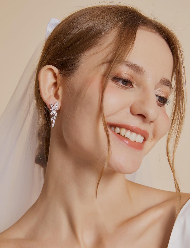 EAMTI Silver Dangle Earrings for Women Cubic Zirconia Marquise 925 Sterling Silver Post Bridal Wedding Engagement Earring - Image 5