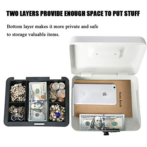 Jssmst Large Cash Box with Combination Lock – Durable Metal Cash Box with Money Tray white(9.8 x 7.9 x 3.5), SM-CB07005L - Image 2