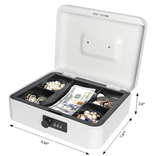 Jssmst Large Cash Box with Combination Lock – Durable Metal Cash Box with Money Tray white(9.8 x 7.9 x 3.5), SM-CB07005L - Image 5