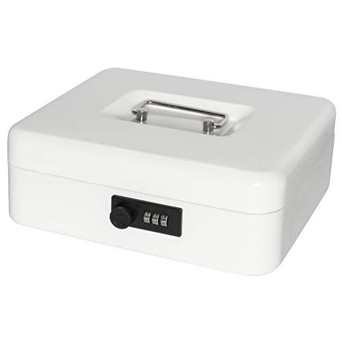 Jssmst Large Cash Box with Combination Lock – Durable Metal Cash Box with Money Tray white(9.8 x 7.9 x 3.5), SM-CB07005L - Image 1
