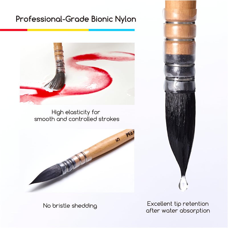 MEEDEN Watercolor Brushes Professional - 4 Pack Synthetic Squirrel Hair Artist Paint Brushes Set with Beech Wood Handle Great for Artists Hobbyists - Image 3