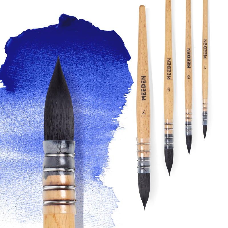 MEEDEN Watercolor Brushes Professional - 4 Pack Synthetic Squirrel Hair Artist Paint Brushes Set with Beech Wood Handle Great for Artists Hobbyists - Image 1