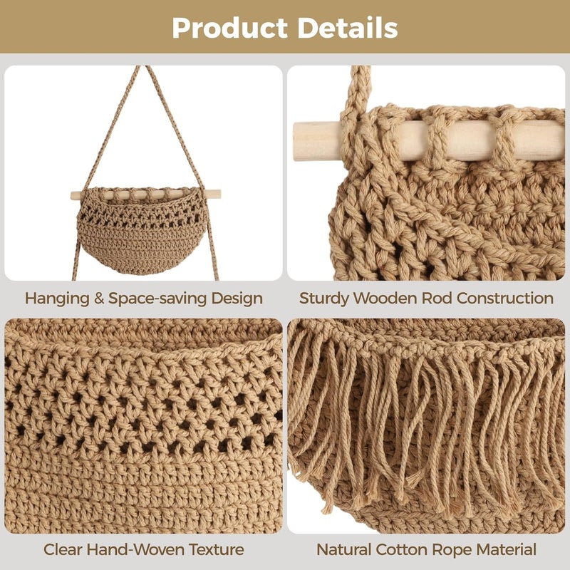 Hanging Fruit Basket Set, 2 Pcs, 3 Tier, Cotton Rope, 35.4 in, Bohemian Decor - Image 2