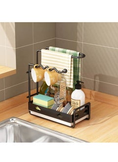 EMZJ Multipurpose Metal Kitchen Tabletop Standing Wall-Mounted Storage Basket Sponge Cleaning Cloth Scouring Pad Towel Rag Holder Organizer Rack  - Image 1