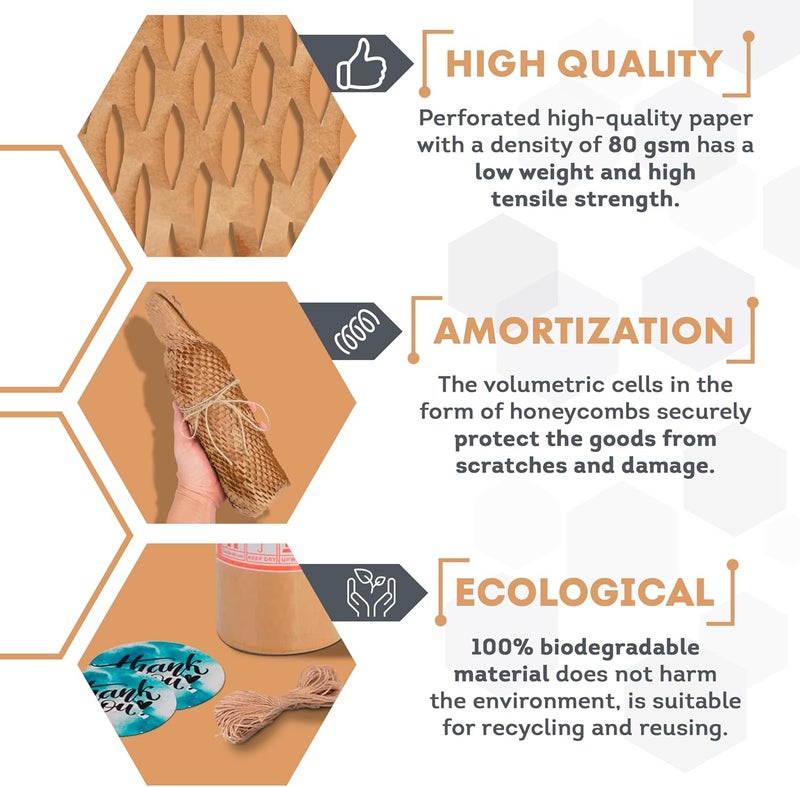 APQ Supply APQ Honeycomb Paper Wrap for Packing, 15" x 100' Brown Honeycomb Packing Paper for Moving Breakables, Fragile Items, 80 GSM Perforated Cushioning Biodegradable Packing and Shipping Materials - Image 3
