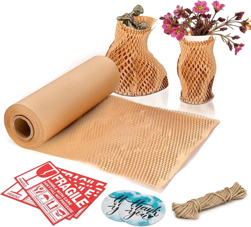 APQ Supply APQ Honeycomb Paper Wrap for Packing, 15" x 100' Brown Honeycomb Packing Paper for Moving Breakables, Fragile Items, 80 GSM Perforated Cushioning Biodegradable Packing and Shipping Materials - Image 1