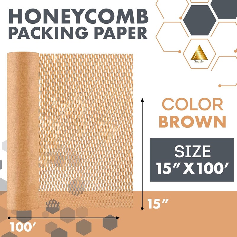 APQ Supply APQ Honeycomb Paper Wrap for Packing, 15" x 100' Brown Honeycomb Packing Paper for Moving Breakables, Fragile Items, 80 GSM Perforated Cushioning Biodegradable Packing and Shipping Materials - Image 2