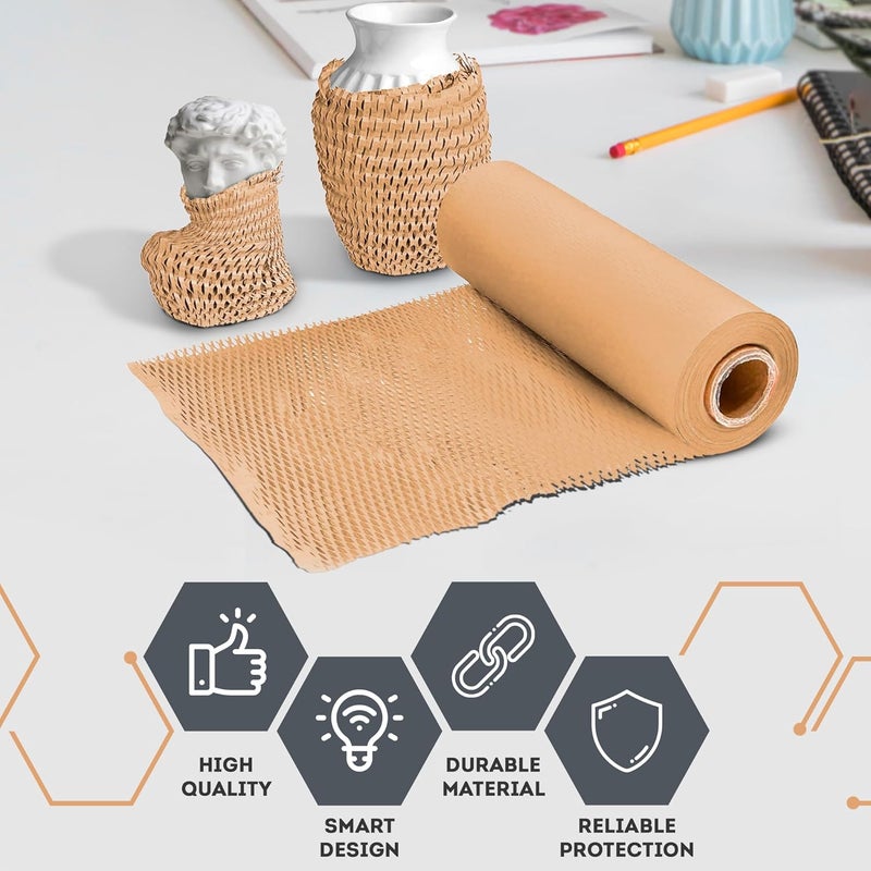 APQ Supply APQ Honeycomb Paper Wrap for Packing, 15" x 100' Brown Honeycomb Packing Paper for Moving Breakables, Fragile Items, 80 GSM Perforated Cushioning Biodegradable Packing and Shipping Materials - Image 4