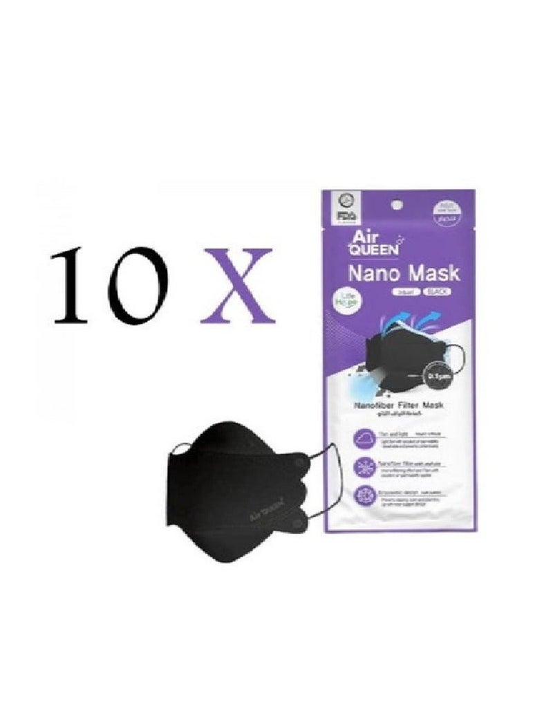Air Queen Breeze Nano Fiber Face Mask (Black) 10 Individually Wrapped Masks