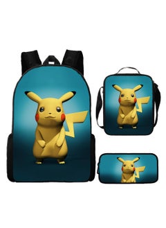 Pikachu New Cartoon Anime Student Backpack Three-Piece Set 29*42*16cm 