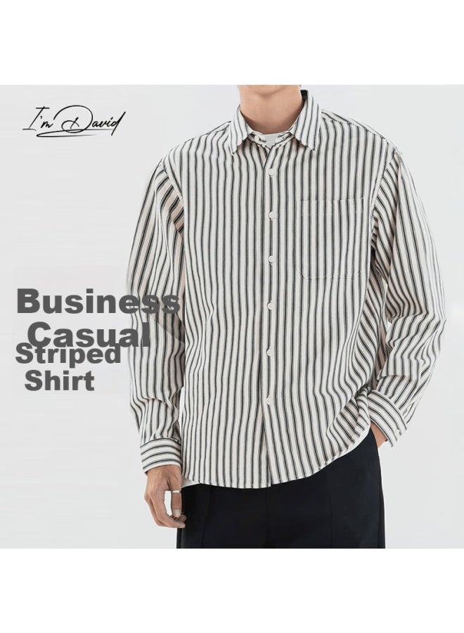 I'm David American Retro Stripe Long Sleeve Shirt Men Spring Autumn Casual Loose Shirt Jacket