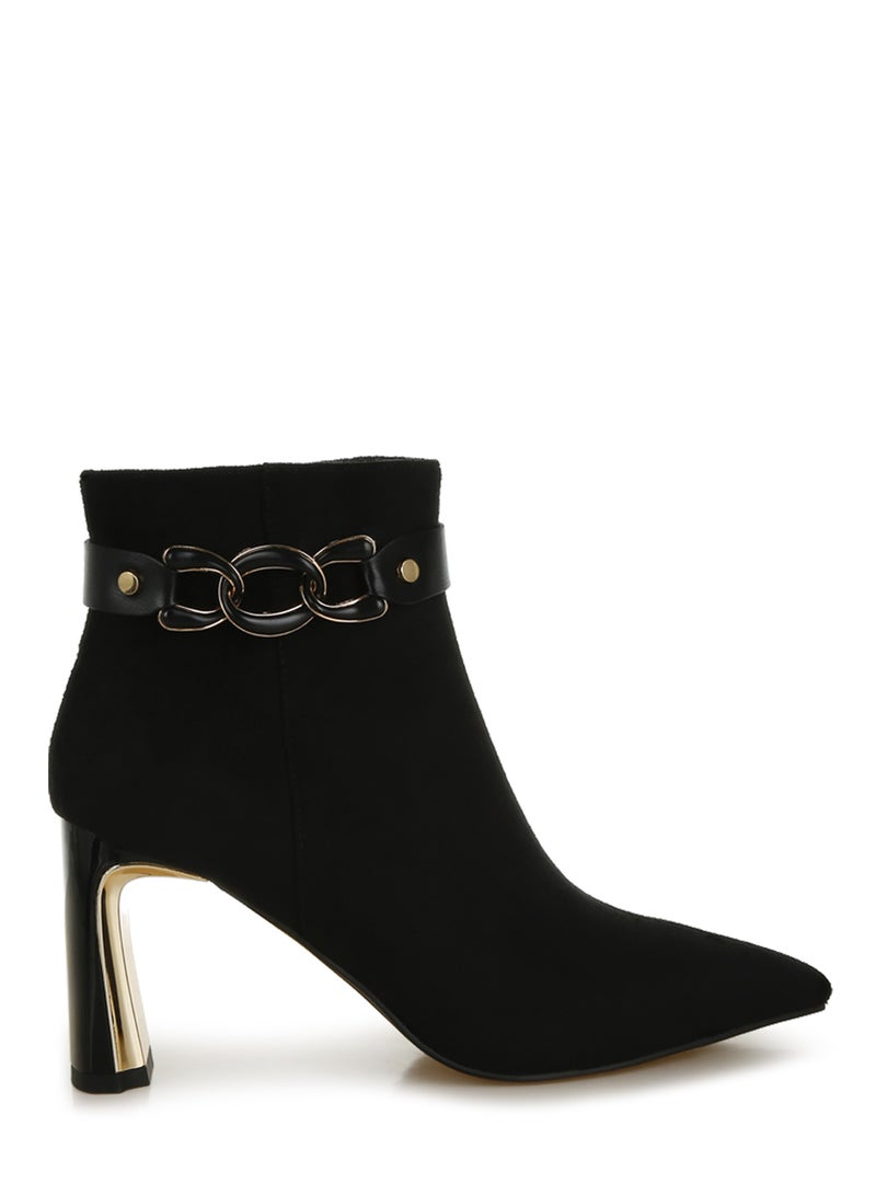 London Rag Chain Belt Detail Ankle Boots in Black  - Image 1