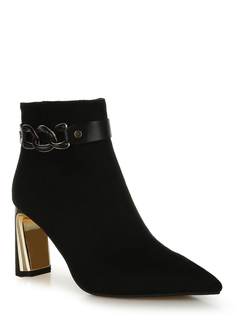 London Rag Chain Belt Detail Ankle Boots in Black  - Image 2
