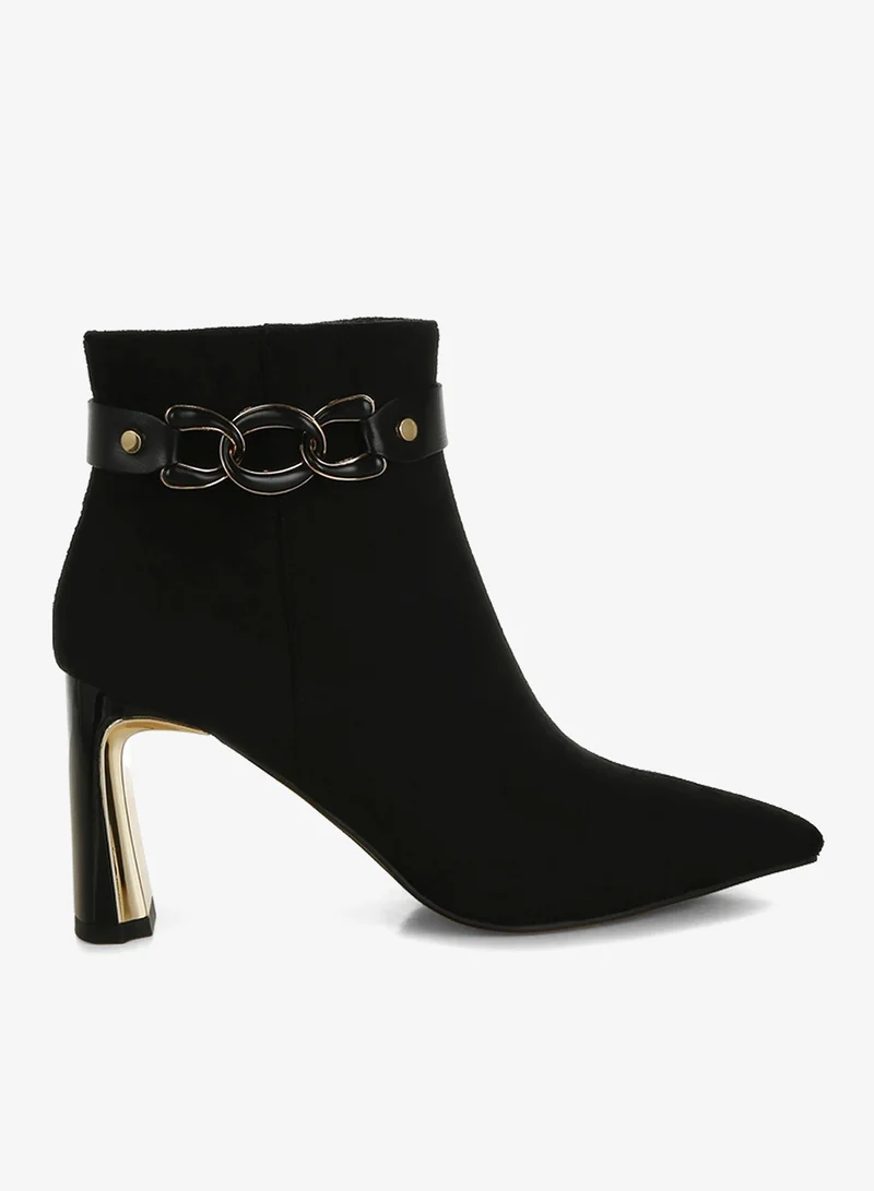Chain Belt Detail Ankle Boots in Black