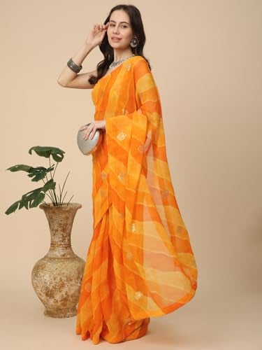 RATAN Women's Shimmer Georgette Leheriya Printed Saree with Embroidered Blouse Piece (GLL-BP-21887_Yellow) - Image 5