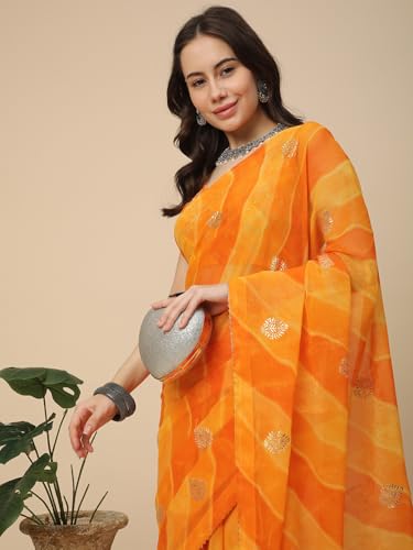 RATAN Women's Shimmer Georgette Leheriya Printed Saree with Embroidered Blouse Piece (GLL-BP-21887_Yellow) - Image 4
