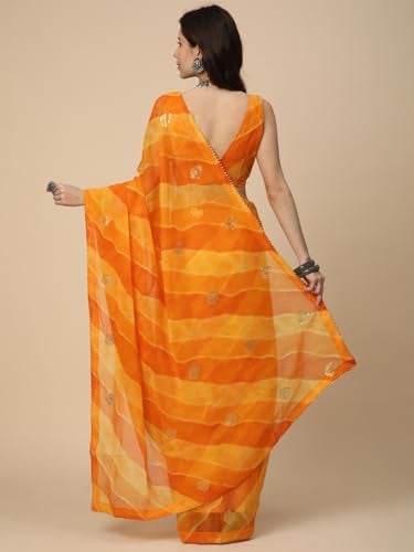 RATAN Women's Shimmer Georgette Leheriya Printed Saree with Embroidered Blouse Piece (GLL-BP-21887_Yellow) - Image 2