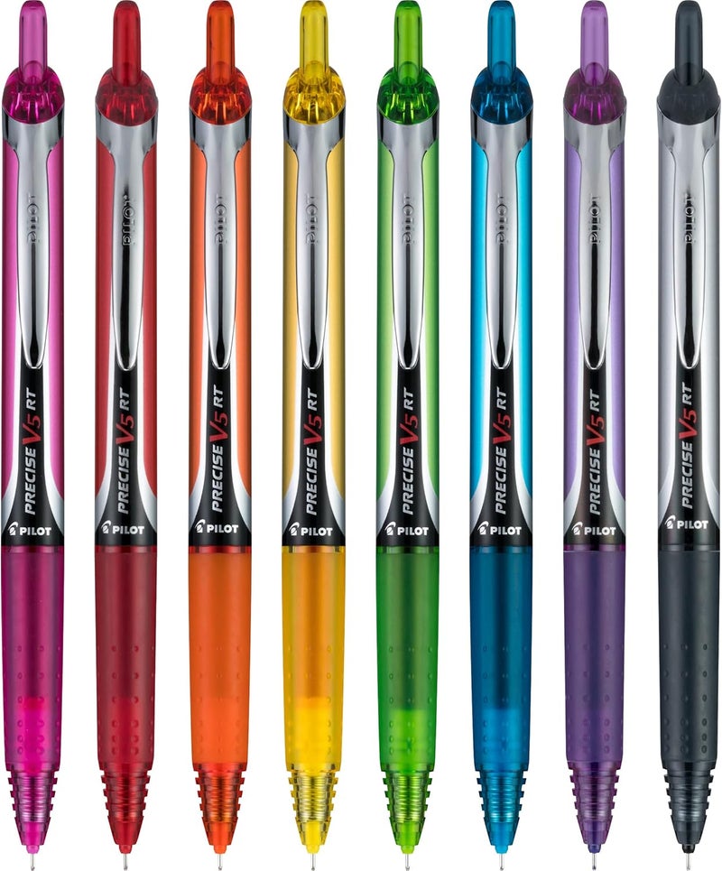 PILOT Precise V5 RT Refillable & Retractable Rolling Ball Pens, Extra Fine Point Pens, 0.5 mm, Vibrant, Pack of 8 - Ideal for School, Journaling & Office Writing - Image 3