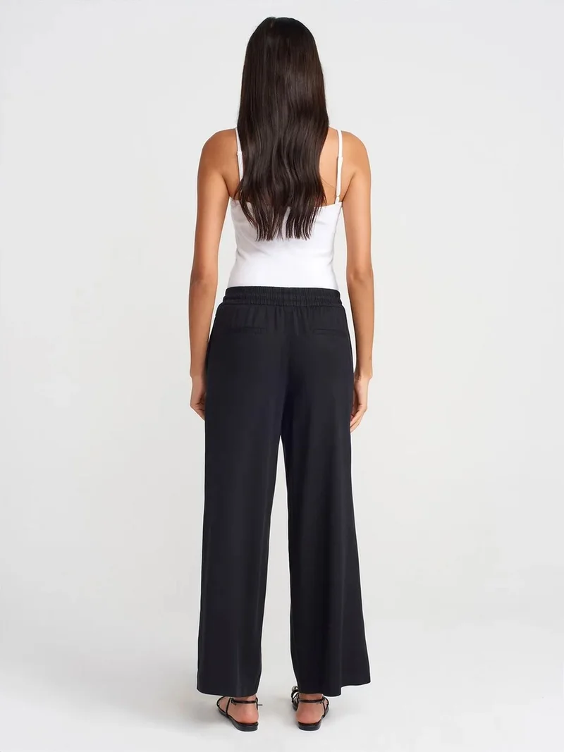 ديلفين DILVIN Tencel Wide-leg Trousers With Drawstring Waist