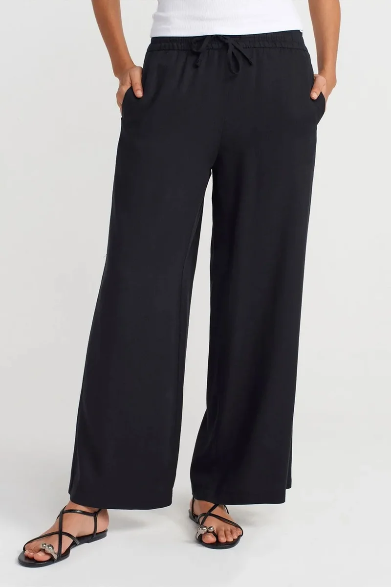 Dilvin Black DILVIN Tencel Wide-leg Trousers With Drawstring Waist for Women | Best Price UAE