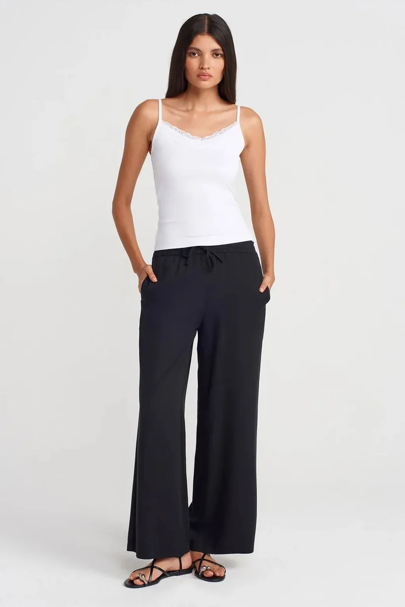 DILVIN Tencel Wide-leg Trousers With Drawstring Waist