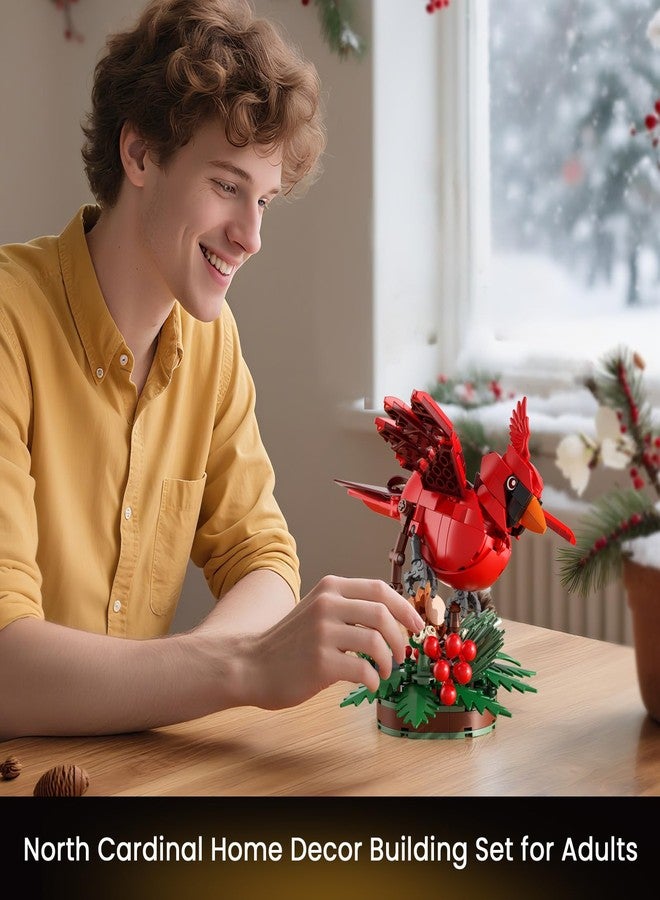 JAKI Northern Cardinal Building Kit, Red Bird with Holly Plant Botanical Collection Building Toys, Relaxing Build for Nature Lovers, Home Décor for Adults Kids - Image 2