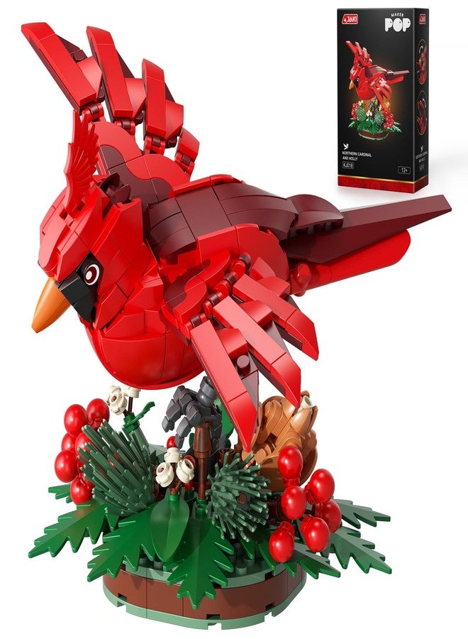JAKI Northern Cardinal Building Kit, Red Bird with Holly Plant Botanical Collection Building Toys, Relaxing Build for Nature Lovers, Home Décor for Adults Kids - Image 1