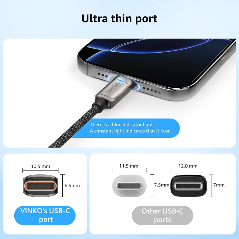 Vinko كابل 240W USB-C إلى USB-C، شحن سريع ومزامنة بيانات بسرعة 480 ميجابت في الثانية، سلك متين من النايلون المضفر لأجهزة MacBook وسلسلة iPhone 15 وسامسونج وأجهزة الكمبيوتر المحمولة وجميع أجهزة USB-C (2 متر) - Image 4