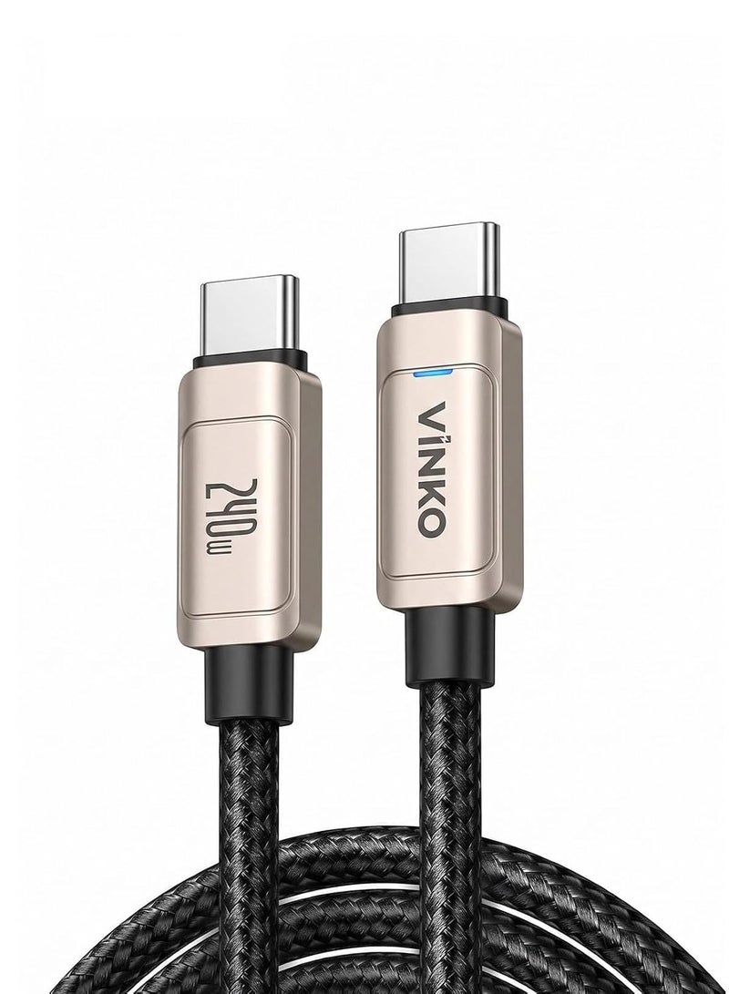 Vinko كابل 240W USB-C إلى USB-C، شحن سريع ومزامنة بيانات بسرعة 480 ميجابت في الثانية، سلك متين من النايلون المضفر لأجهزة MacBook وسلسلة iPhone 15 وسامسونج وأجهزة الكمبيوتر المحمولة وجميع أجهزة USB-C (2 متر) - Image 1