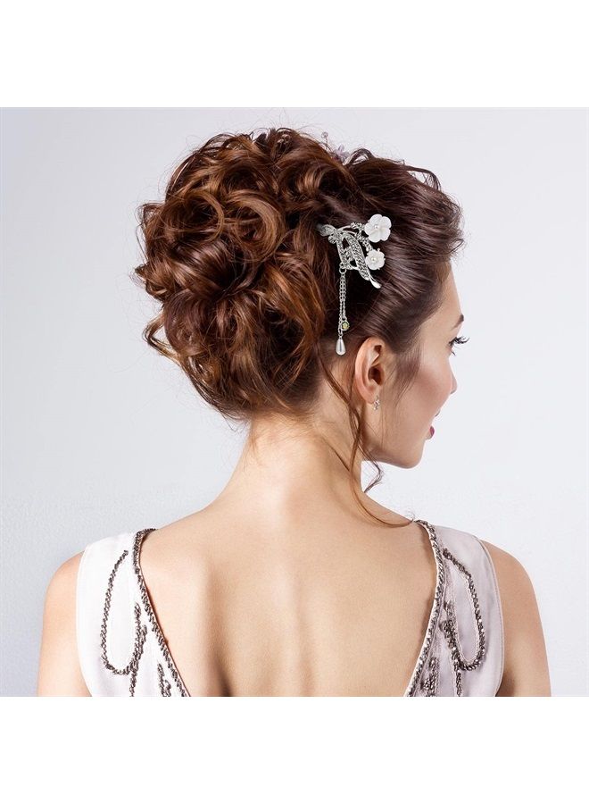 Waydress 3 Pieces Chinese Hair Stick Japanese Hairpin Hair Chopsticks for Women Pearl Rhinestone Flower Hair Accessories Vintage Tassel Handmade Chignon Jewelry for Girls (Traditional Style) - Image 4
