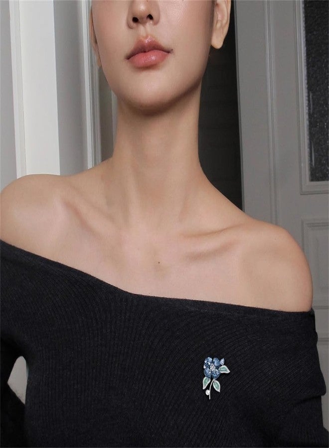OIDIMS Rhinestone Blue Bloom Flower Brooch Pin for Women Vintage Crystal Pearl Floral Brooches Lapel Pins Banquet Decor Dress Clothes Accessories Wedding Corsage Holiday Party Jewelry for Her Girlfriend - Image 3