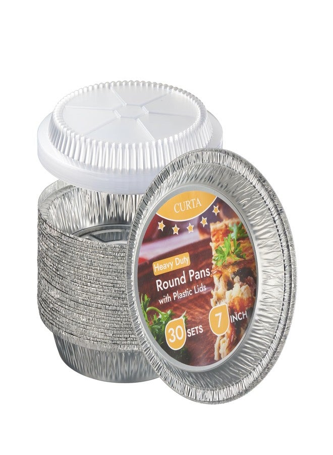 CURTA 7" Round Aluminum Foil Pans with Clear Lids | Great for Broiling, Baking, Storage, Roasting, Take Out | 30 Pack - Image 1