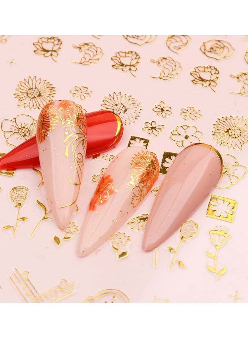 SYOSI 12 Styles Nail Art Stickers for Acrylic Nails, Self Adhesive Nail Decals, 3D Metallic Golden Flowers Leaves Lines Nail Art Supplies Floral Nail Stickers for Women Girls Kids - Image 4