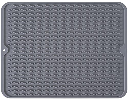 MODENGKONGJIAN Silicone Dish Drying Mat NonSlip Easy Clean Sink Mat Large Heatresistant Dish Drainer Mat for Kitchen Counter Sink Refrigerator or Drawer liner 16 x 12 GREY
