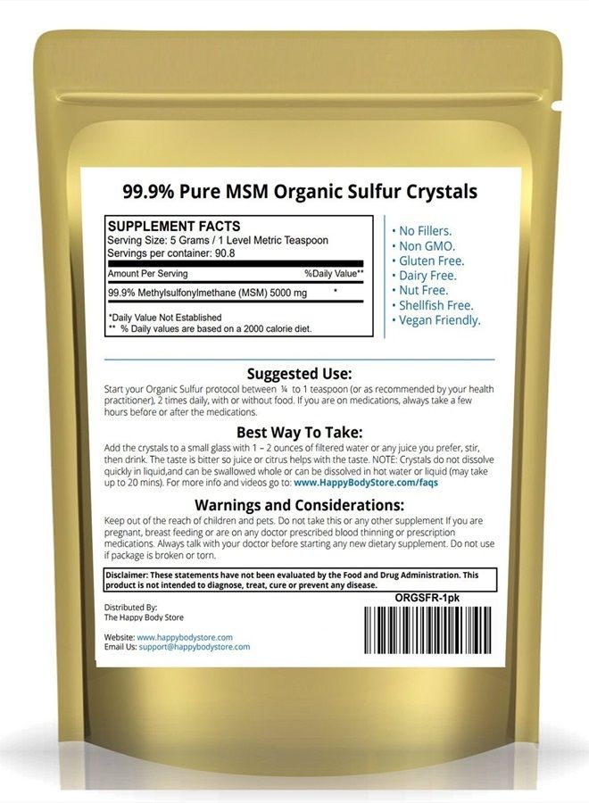 HAPPY BODY Organic Sulfur Crystals - 99% Pure MSM Crystals, Premium MSM Supplement - Excellent Quality and Absorption. 1 LB Pack. - Image 5