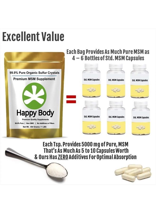 HAPPY BODY Organic Sulfur Crystals - 99% Pure MSM Crystals, Premium MSM Supplement - Excellent Quality and Absorption. 1 LB Pack. - Image 4