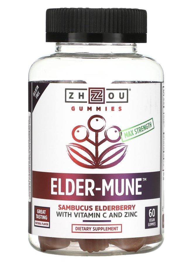 Zhou Nutrition Max Strength Elder-Mune Sambucus Elderberry 60 Vegan Gummies 
