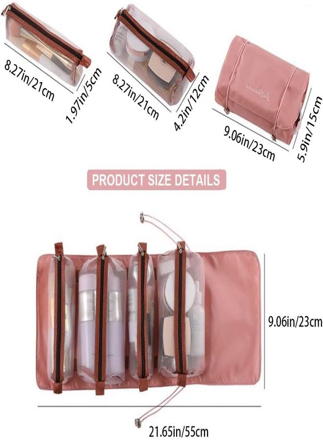 MAHNTMART Nylon 4 in 1 Travel Toiletry Makeup Cosmetic Organizer Pouch Bag Travel Storage Organizer Bags Pouches Kit for Men and Women Makeup Essentials Bag (Pink) - Image 3