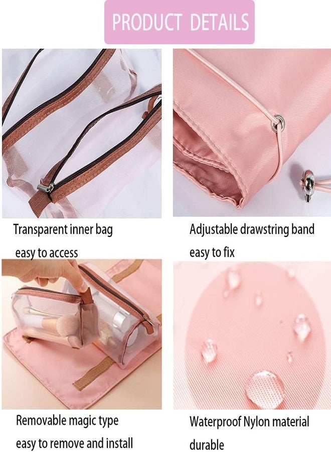 MAHNTMART Nylon 4 in 1 Travel Toiletry Makeup Cosmetic Organizer Pouch Bag Travel Storage Organizer Bags Pouches Kit for Men and Women Makeup Essentials Bag (Pink) - Image 5