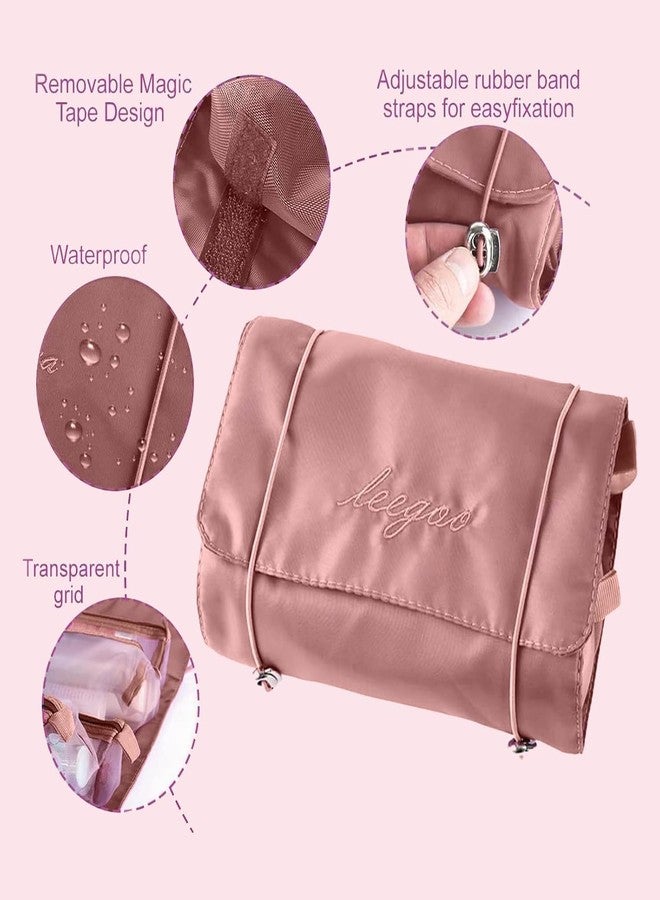 MAHNTMART Nylon 4 in 1 Travel Toiletry Makeup Cosmetic Organizer Pouch Bag Travel Storage Organizer Bags Pouches Kit for Men and Women Makeup Essentials Bag (Pink) - Image 4