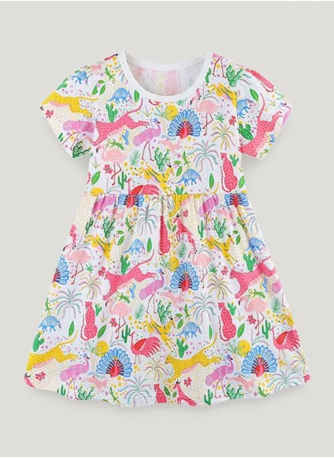 YUNIQEE Multicolour A-Line Crew Neck Printed Dress