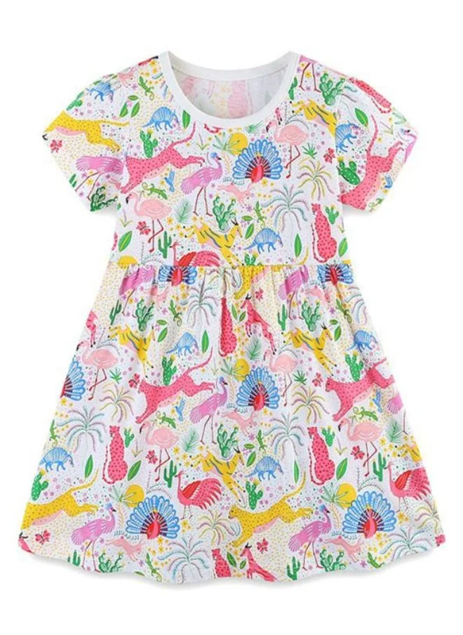 YUNIQEE Multicolour A-Line Crew Neck Printed Dress