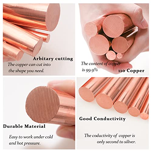 Tynulox 2Pcs Pure Copper Round Rod 1/2"(12mm) Dia 7.87" Length Bare Copper Cu Metal Rod for Metal Craft Hobbies - Image 3