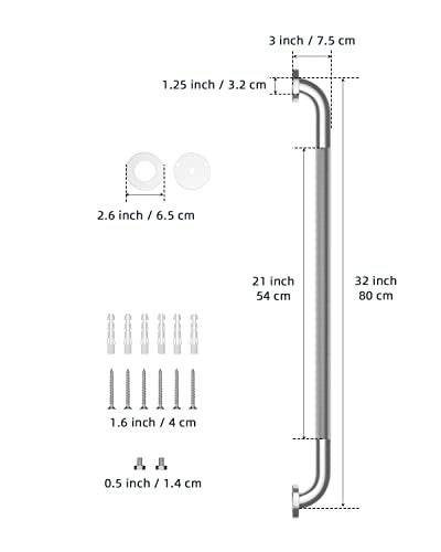 Munzong 32 Inch Anti Slip Shower Grab Bar Munzong 2 Pack Stainless Steel Bathroom Grab Bar Brushed Nickel Knurled Bathroom Balance BarSafety Hand Rail Support Handicap Elderly Senior Assist Bath Handle - Image 3