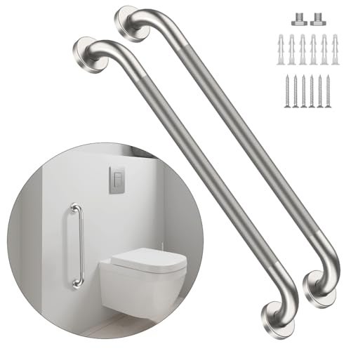 Munzong 32 Inch Anti Slip Shower Grab Bar Munzong 2 Pack Stainless Steel Bathroom Grab Bar Brushed Nickel Knurled Bathroom Balance BarSafety Hand Rail Support Handicap Elderly Senior Assist Bath Handle - Image 1