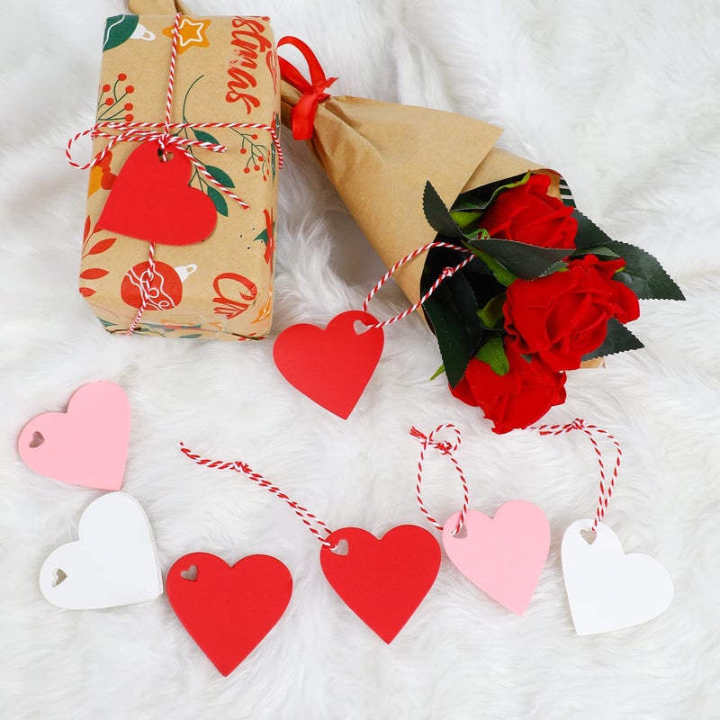 FOIMAS 150pcs Heart Shaped Gift Tags,Heart Paper Kraft Gift Hang Tags with String for Valentine's Day Mother's Day Wedding Party Decoration,Red Pink White - Image 5