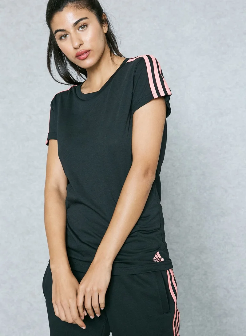 Adidas Essential 3 Stripe Slim T-Shirt