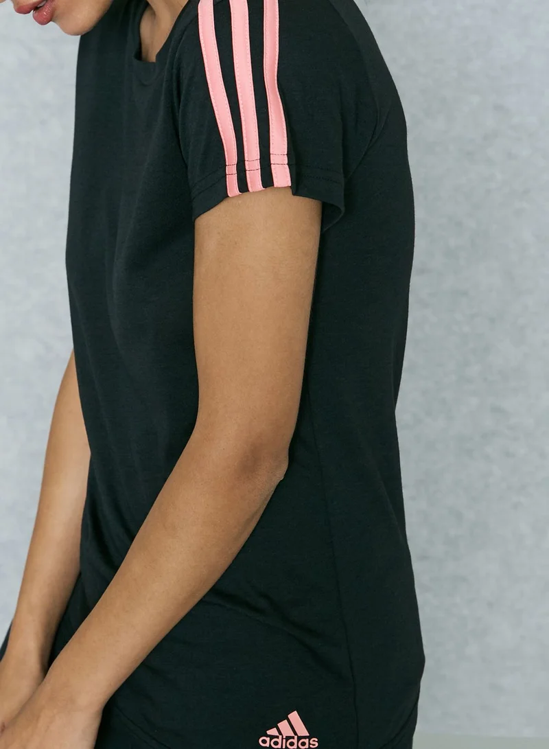 Adidas Essential 3 Stripe Slim T-Shirt